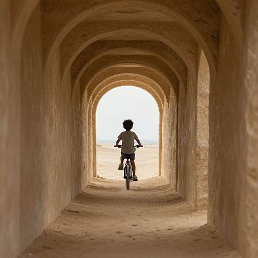 Child Pedaling Through Endless Sand