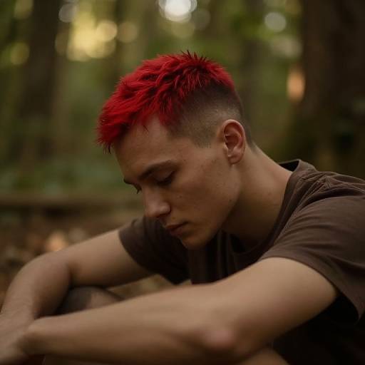 Photorealistic Male with Red Highlights in Forest