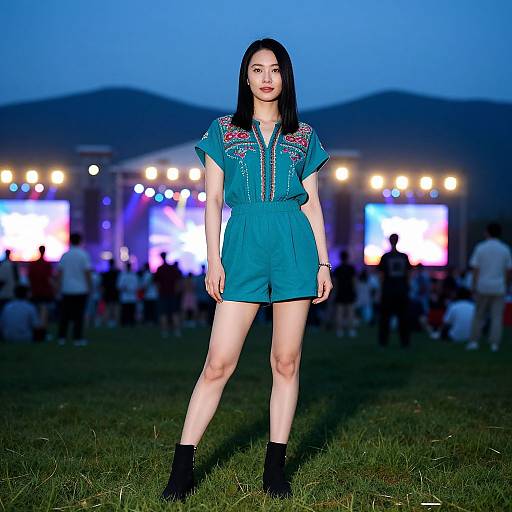 Confident Asian Woman at Dusk Festival