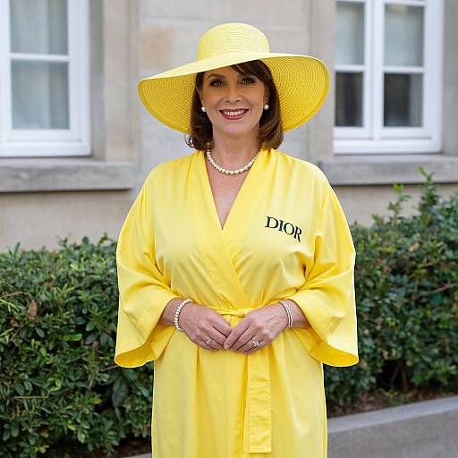 Smiling Woman in Yellow Diorissimo Robe