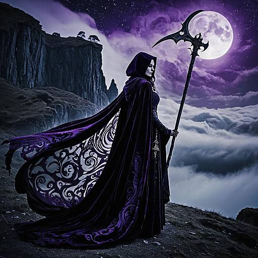 Mysterious Banshee with Scythe under Full Moon