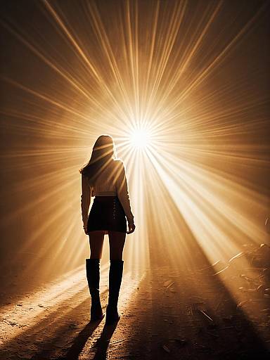 Woman in Modern Streetwear with Dramatic Light Rays