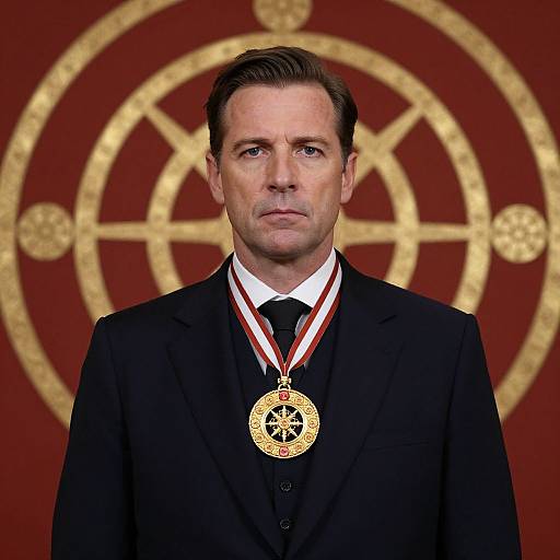 Ornate Medallion Portrait with Regal Background