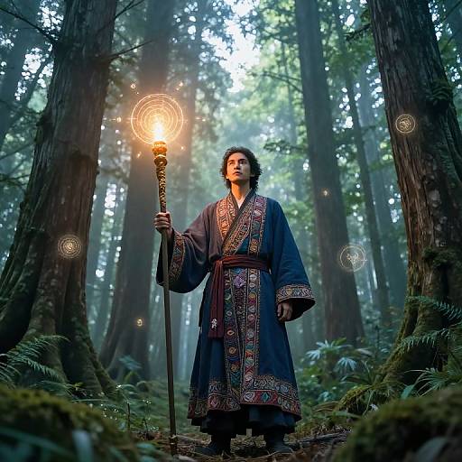 Mystical Saint in Ancient Forest