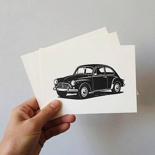 Vintage Car with Postcards Linocut