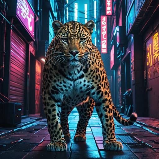 Cyberpunk Leopard in Neon Alley Cyberpunk Leopard in Neon Alley