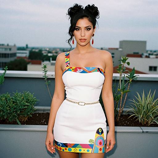 Chic Woman in Technicolor Mini Dress