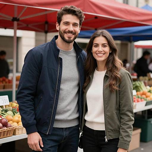 Smiling Couple at Outdoor Market