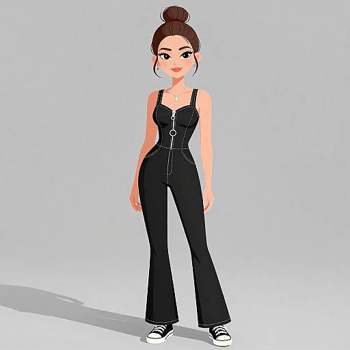 Chic Woman in Black Jumpsuit