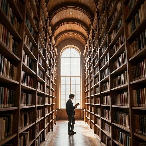 Solitary Figure in Grand Arched Library