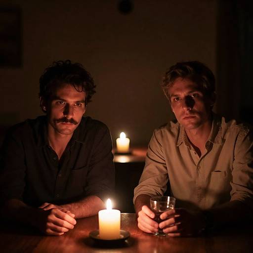 Intense Expressions in Candlelit Room