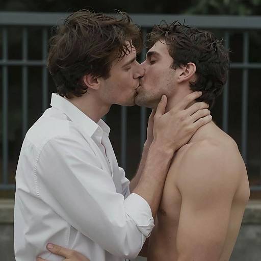 Passionate Kiss in a Dimly Lit Space