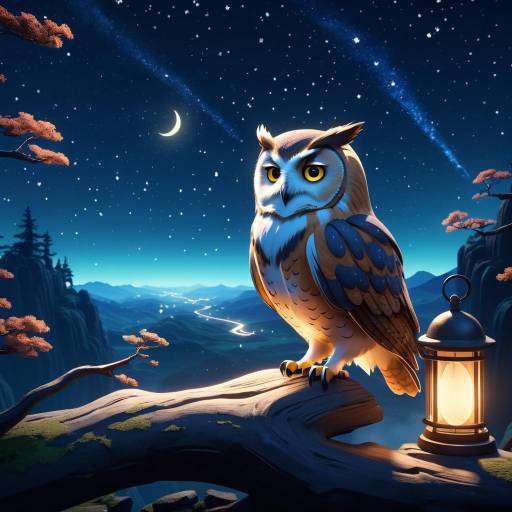 Enchanting Owl Writing Poetry at Night Enchanting Owl Writing Poetry at Night