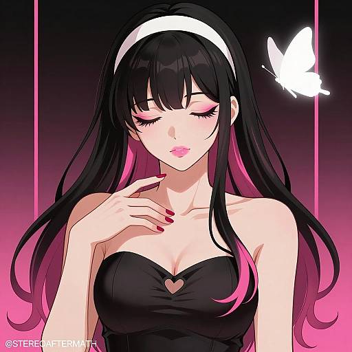 Anime Woman with Butterfly and Headband