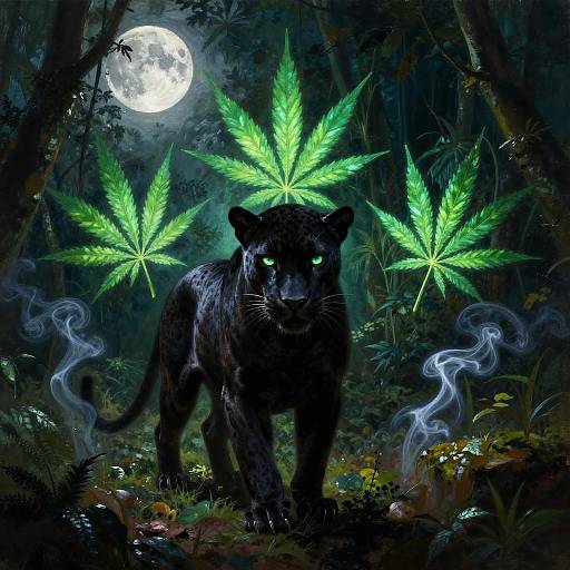 Enigmatic Panther in Moonlit Jungle