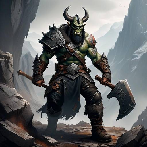 Intricate Half-Orc Warrior in Fortress