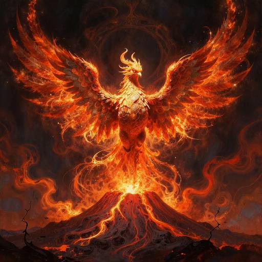 Ethereal Phoenix Over Mystic Volcano