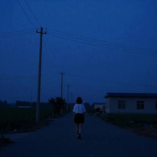 Solitary Night Walk by Power Lines