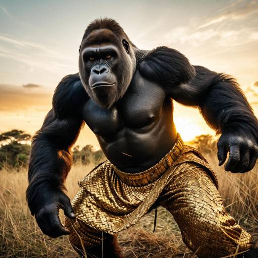 Fierce Gorilla in Armor at Sunset