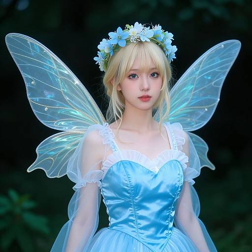 Blonde Fairy in Blue Satin Dress