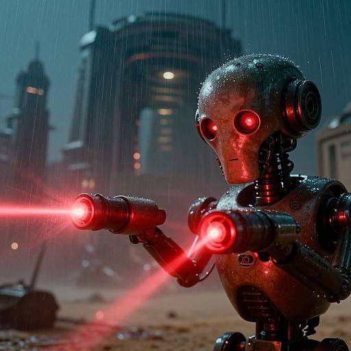 Epic Sci-Fi Quadbot Closeup Night Scene