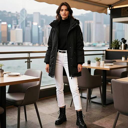 Winter Chic Woman in Hong Kong Skyline