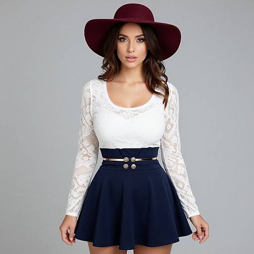 Elegant Woman in Lace and Skater Skirt