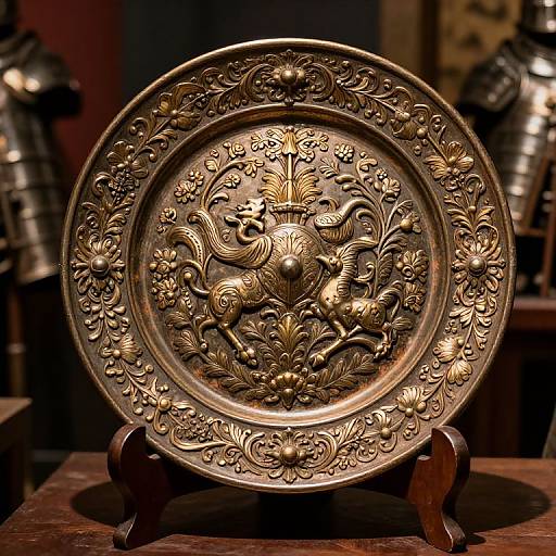 Ornate Plate Armor in Ancient Armory