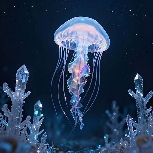 Ethereal Glass Jellyfish in Stardust Sky