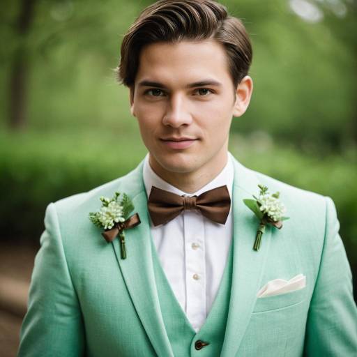 Stylish Mint Green Suit Groom Portrait