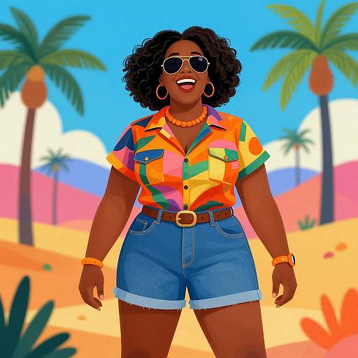 Joyful Afro Woman in Fauvist Desert