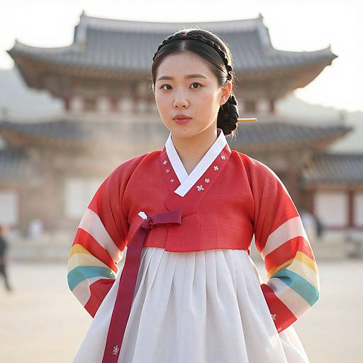 Elegant Korean Woman in Traditional Hanbok