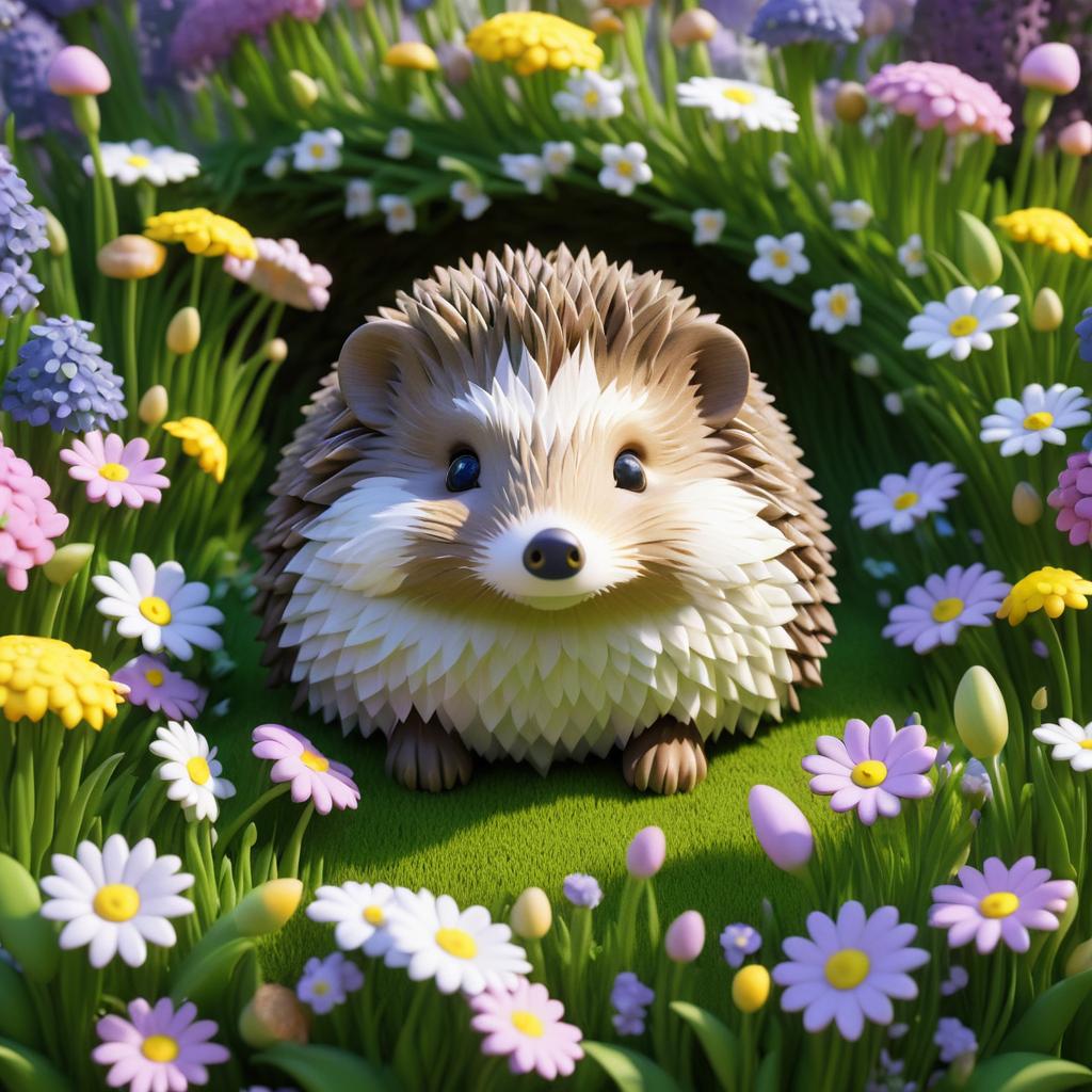 Charming Hedgehog in Spring Flowers