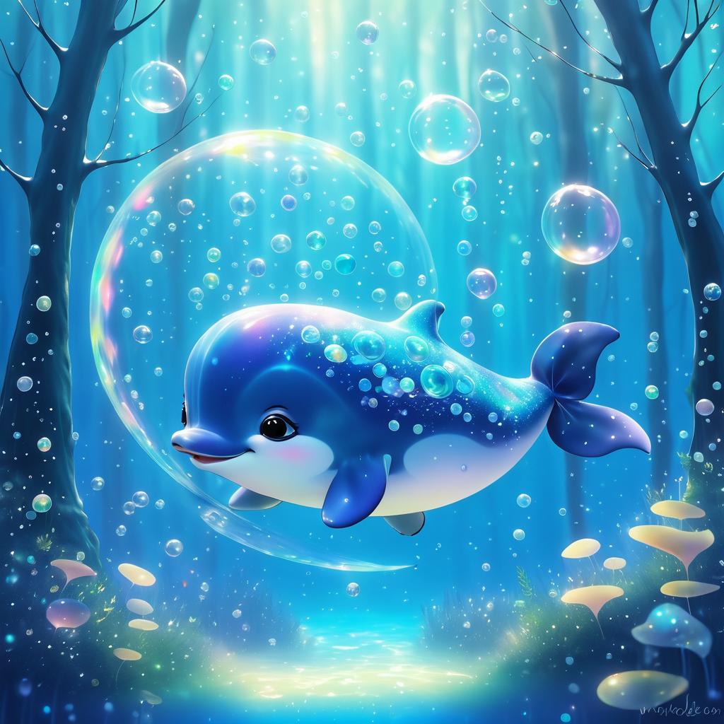 Adorable Baby Whale in Fantasy Forest