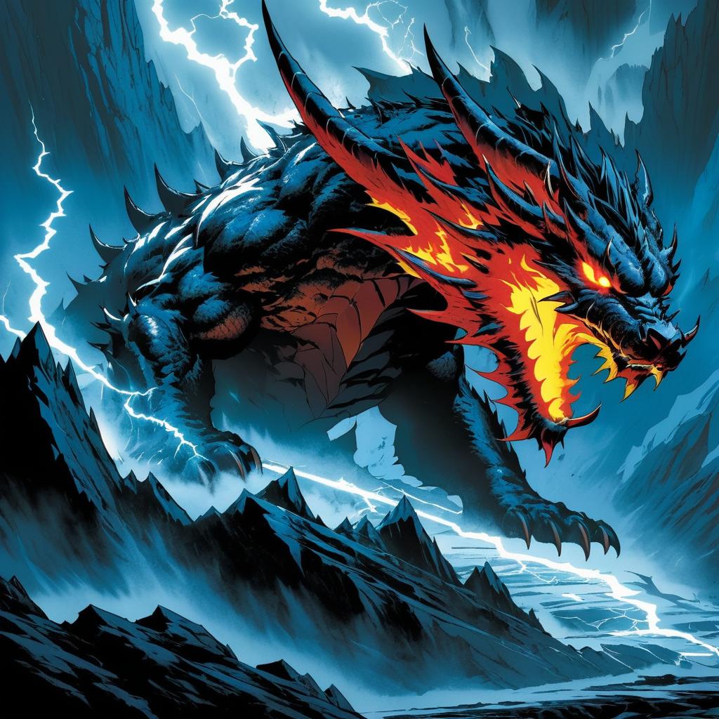 Fierce Dragon in a Stormy Mountain Adventure