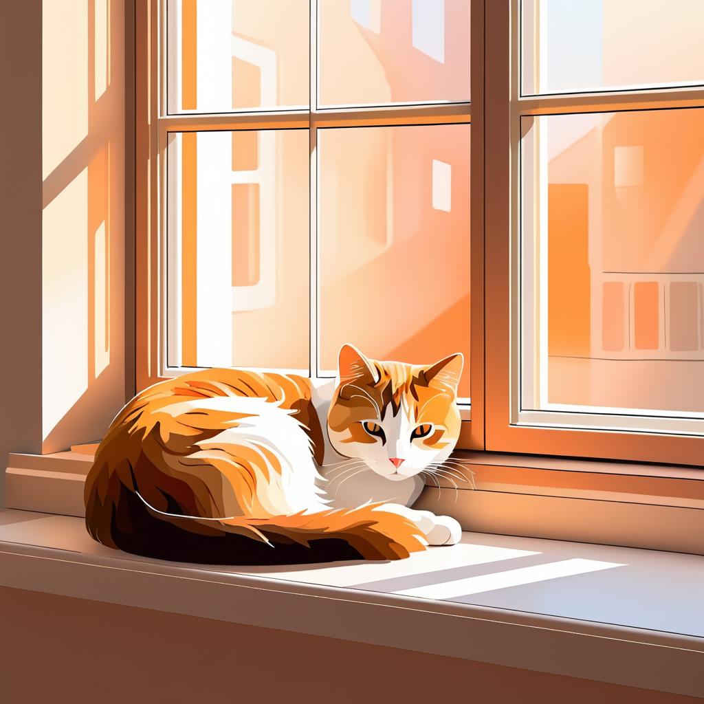 Serene Cat on a Windowsill Illustration