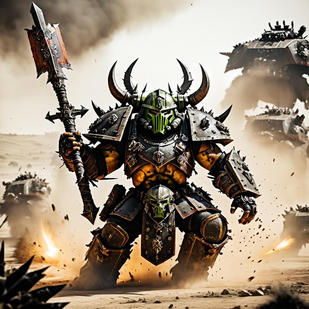 Ork Warlord Charging in Wasteland Battle