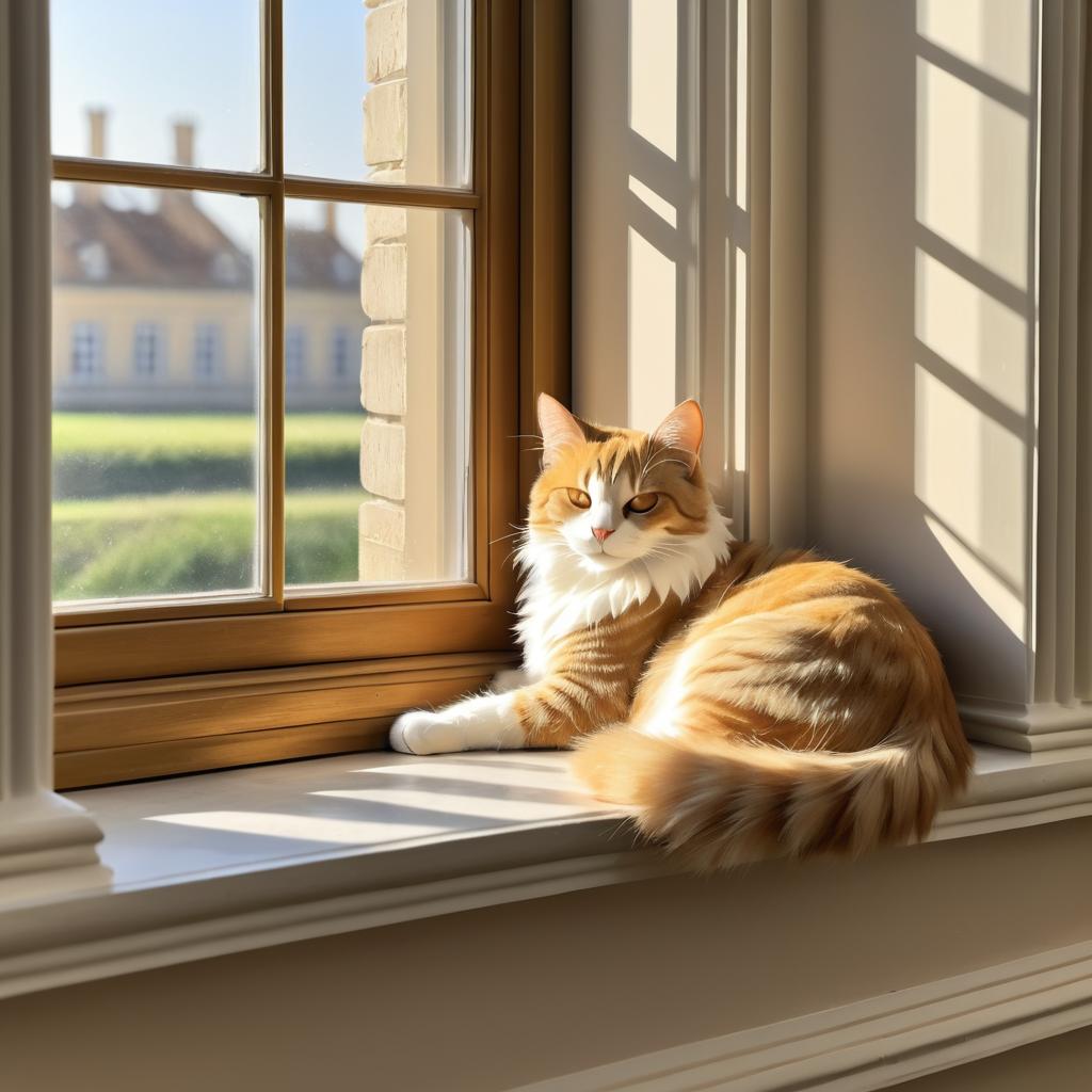 Sleepy Cat on a Windowsill in Detail