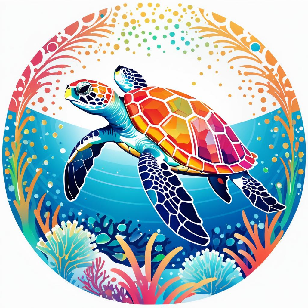 Turtle and Coral Reef Geometric Design