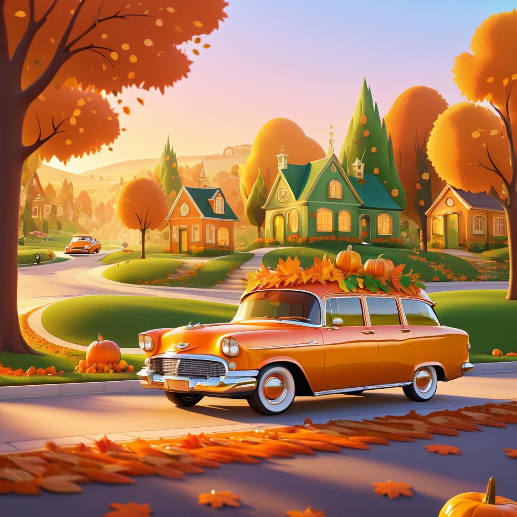 Charming Autumn Car Adventure Scene