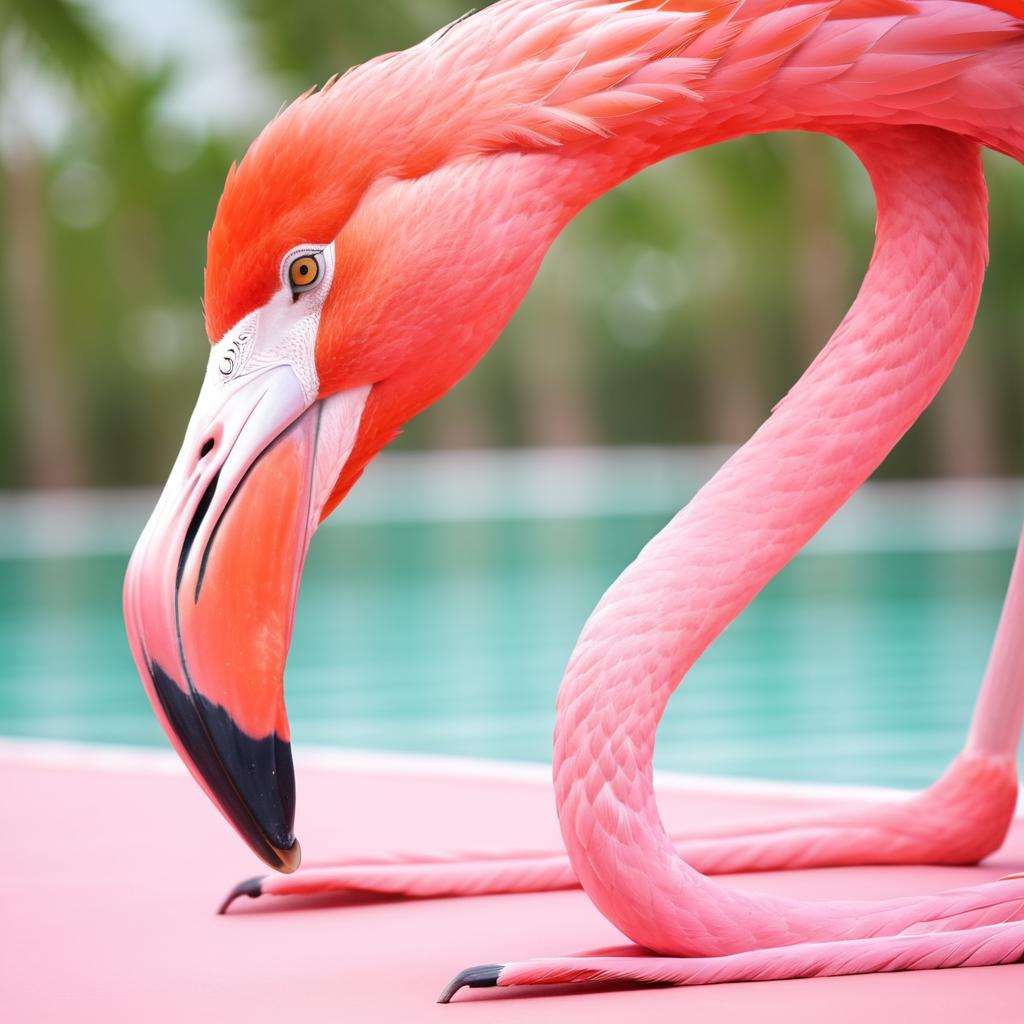 Realistic Pink Flamingo Practicing Yoga