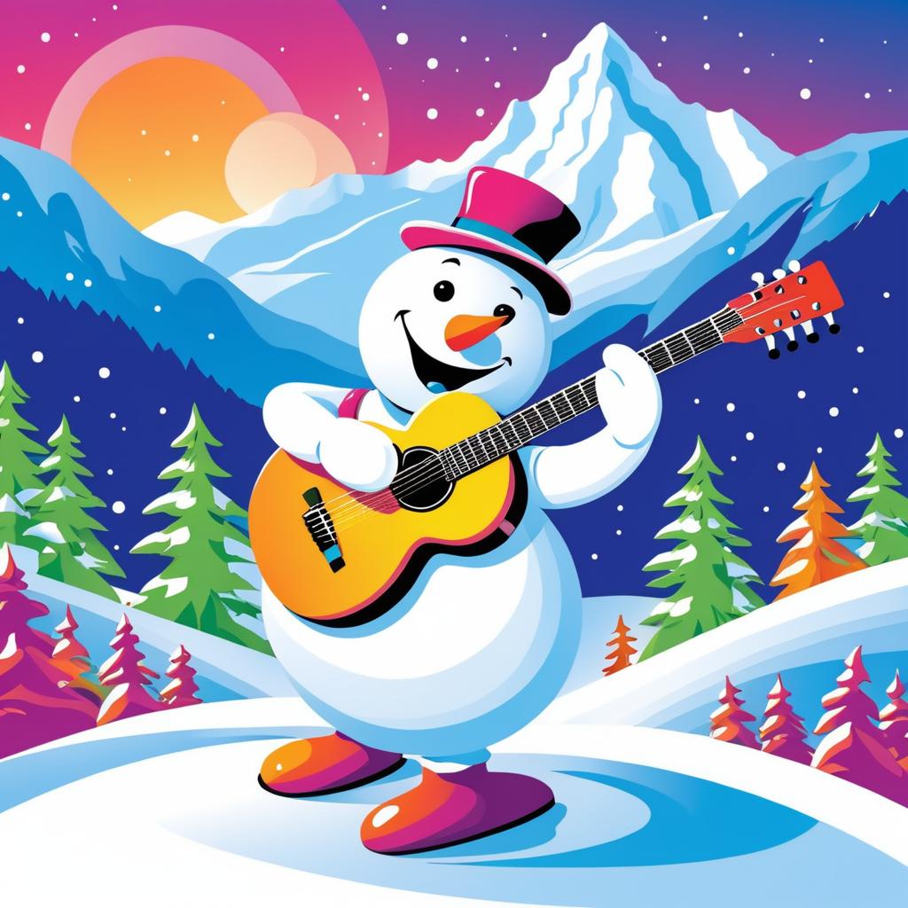 Whimsical Snowman Guitar T-Shirt Design