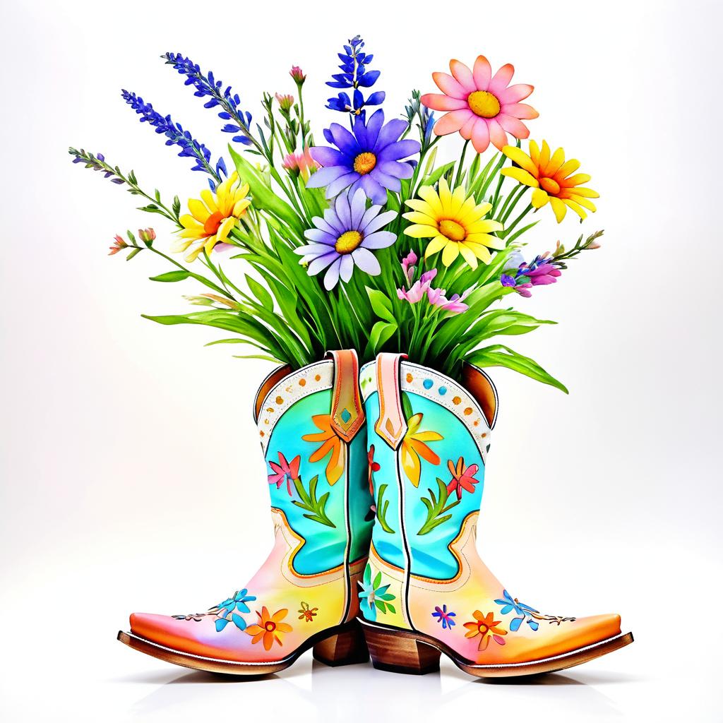 Whimsical Pastel Blooms in Cowgirl Boot