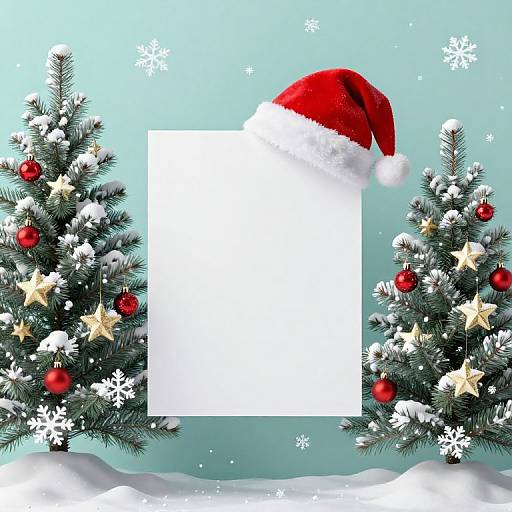 Festive Christmas Evergreens with Santa Hat