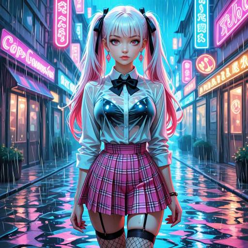 Cyberpunk Anime Girl in Neon City