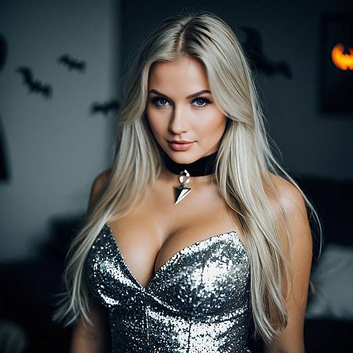Blonde Girl in Silver Halloween Dress