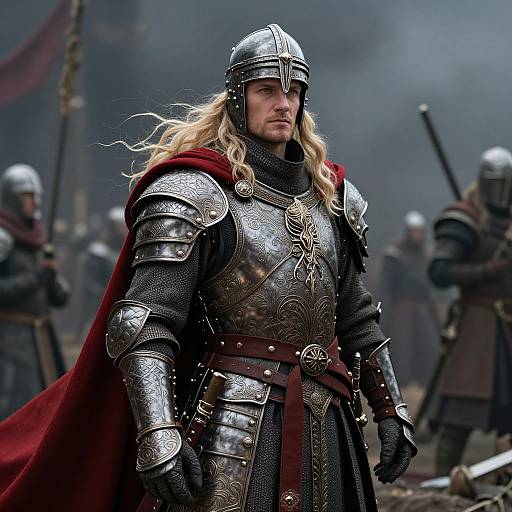 Medieval Knight in Detailed Armor with Red Cape