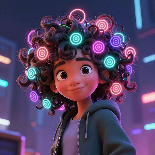 Futuristic Neon Curly Hair Animation