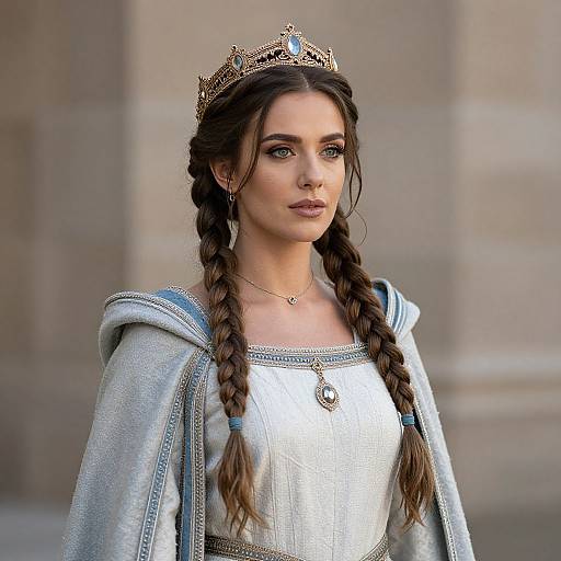 Medieval Woman with Crown and Braids