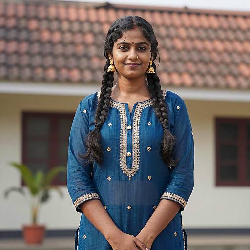 Young Indian Woman in Traditional Blue Punjabi Kameez